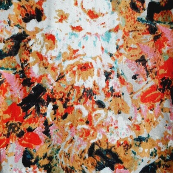 LINEA DOMANI / Crop Ankle Pants Abstract Multicolor Floral Tan Red Pink White 4 - Picture 11 of 15